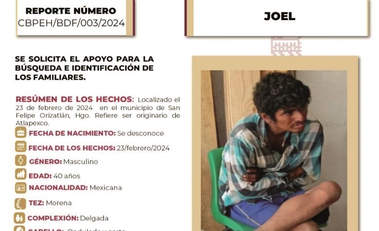 Buscan a familiares de masculino desorientado