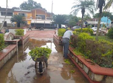 Dan mantenimiento al jardín municipal