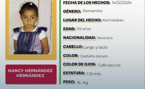 Desapareció niña de 5 años en Xochiatipan 

